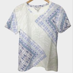 Christopher & Banks Floral Print Geo Cotton Short Sleeve Tee Small
